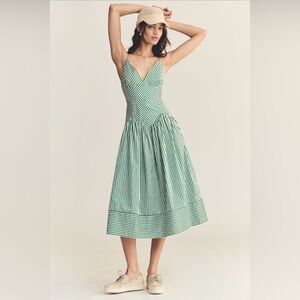 Farm Rio Stripe Cotton Sleeveless Drop Waist Midi Dress NWT